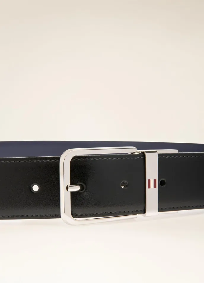 Men Bally Belts Arkin 8211 Leather 35mm Belt In Black and Navy