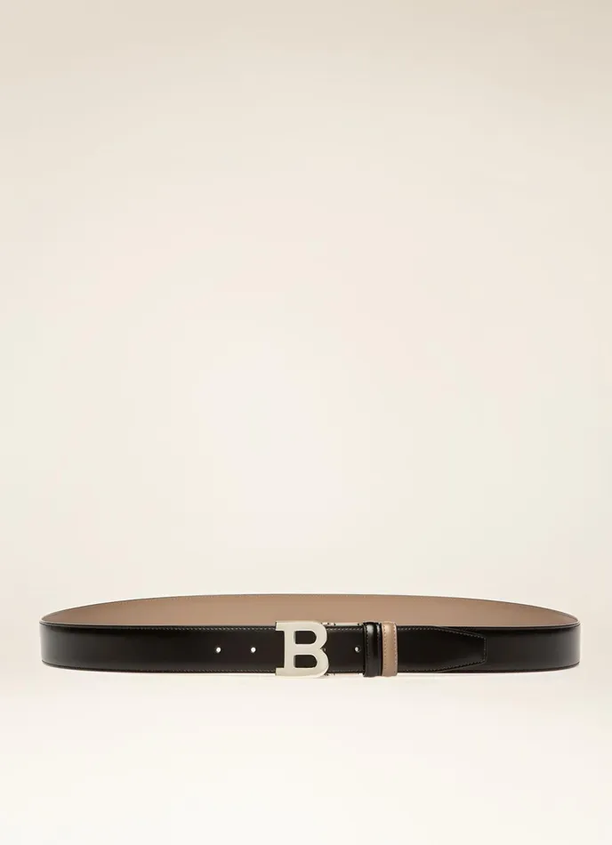 Men Bally Belts B Buckle 8211 Leather 35mm Belt In Black and Taupe