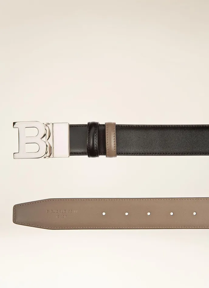 Men Bally Belts B Buckle 8211 Leather 35mm Belt In Black and Taupe
