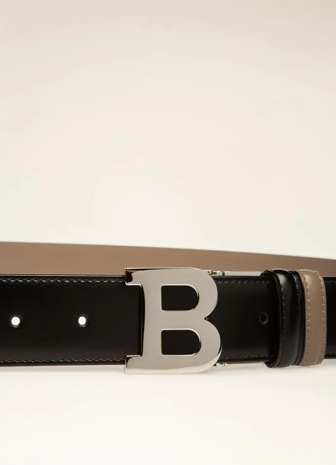 Men Bally Belts B Buckle 8211 Leather 35mm Belt In Black and Taupe