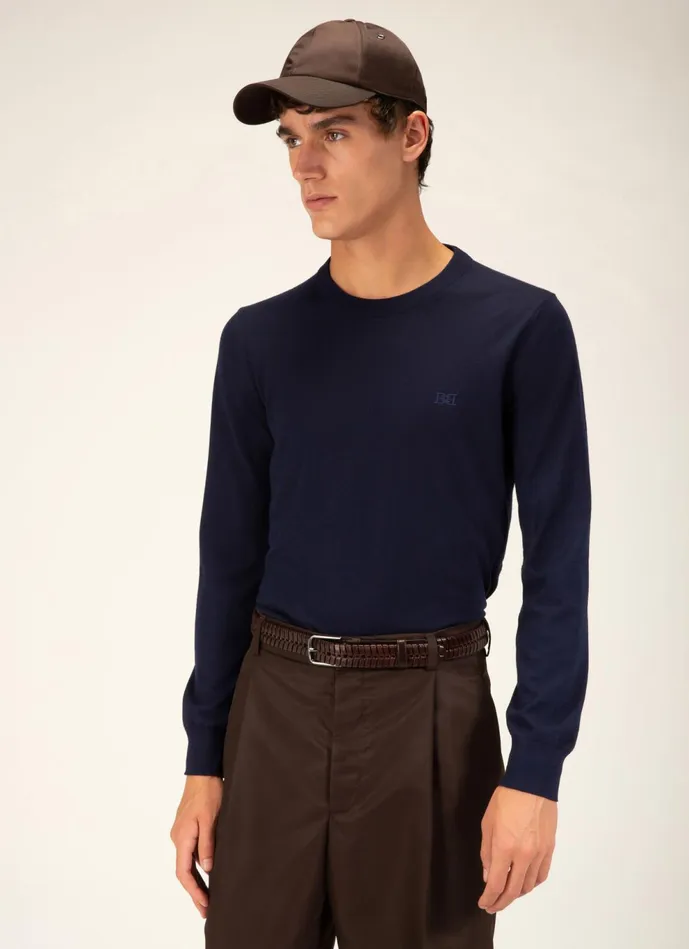 Men Bally Knitwear Merino Sweater 8211 Merino Wool Top In Navy