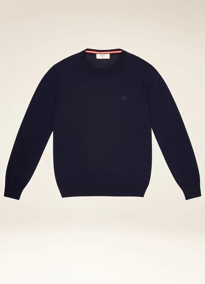 Men Bally Knitwear Merino Sweater 8211 Merino Wool Top In Navy