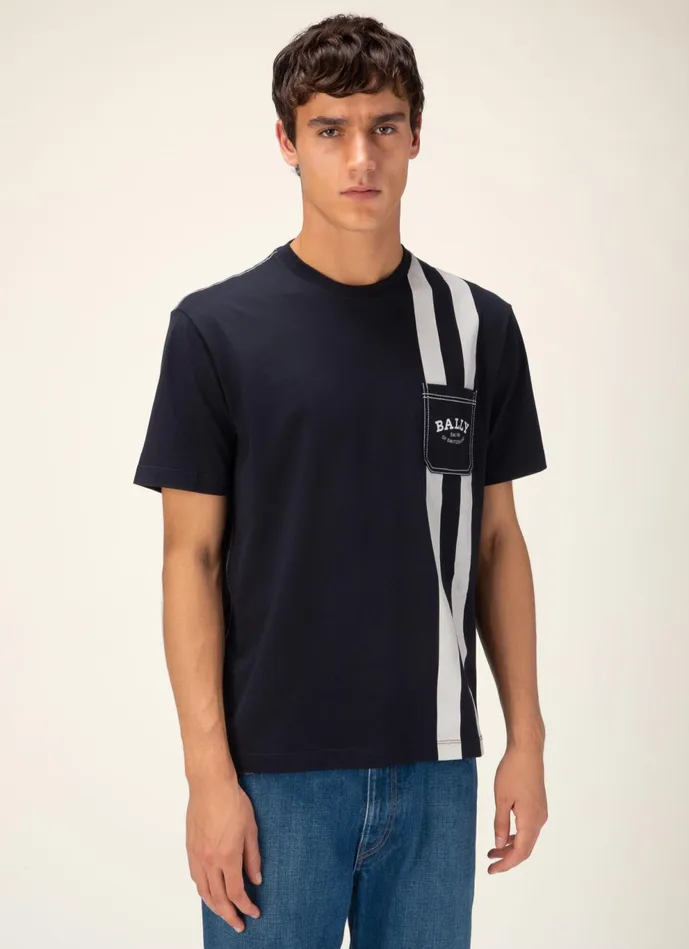 Men Bally Shirts And TShirts Bally Stripe TShirt 8211 Cotton Top In Black
