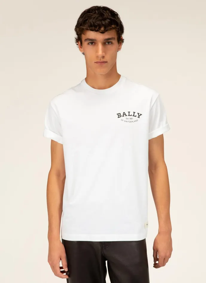 Men Bally Shirts And TShirts Logo TShirt 8211 Cotton Top In White