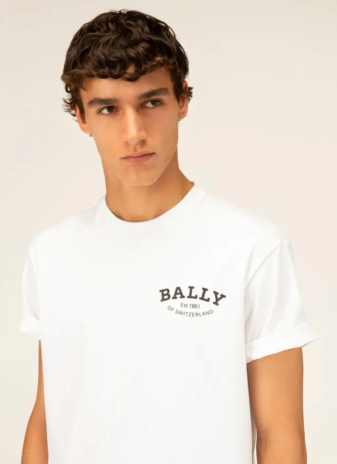 Men Bally Shirts And TShirts Logo TShirt 8211 Cotton Top In White