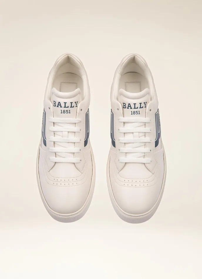 Men Bally Sneakers Triumph 8211 Leather Sneakers In White and Blue