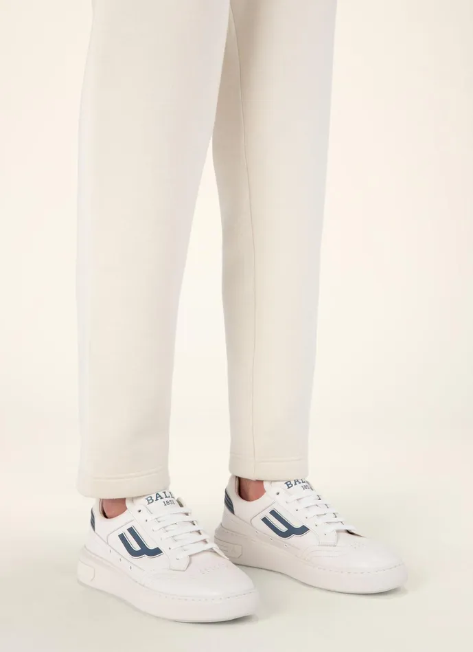 Men Bally Sneakers Triumph 8211 Leather Sneakers In White and Blue