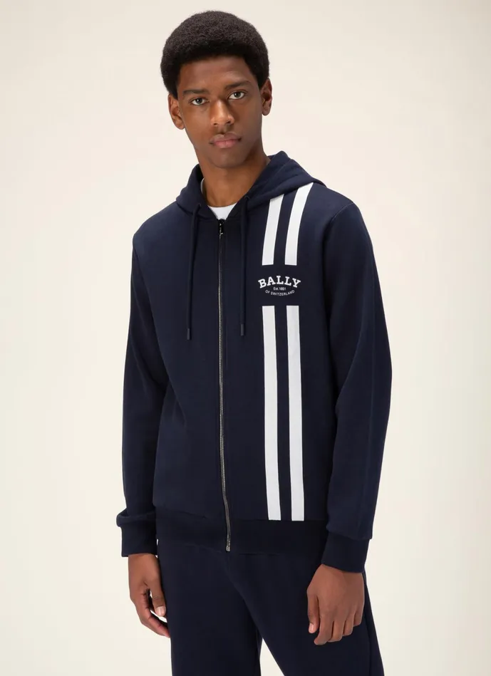Men Bally Tracksuits Bally Stripe Hoodie 8211 Cotton Sweatshirt In Black