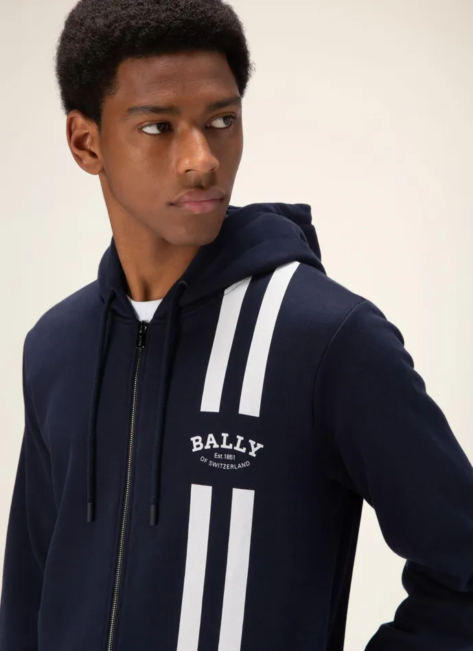 Men Bally Tracksuits Bally Stripe Hoodie 8211 Cotton Sweatshirt In Black