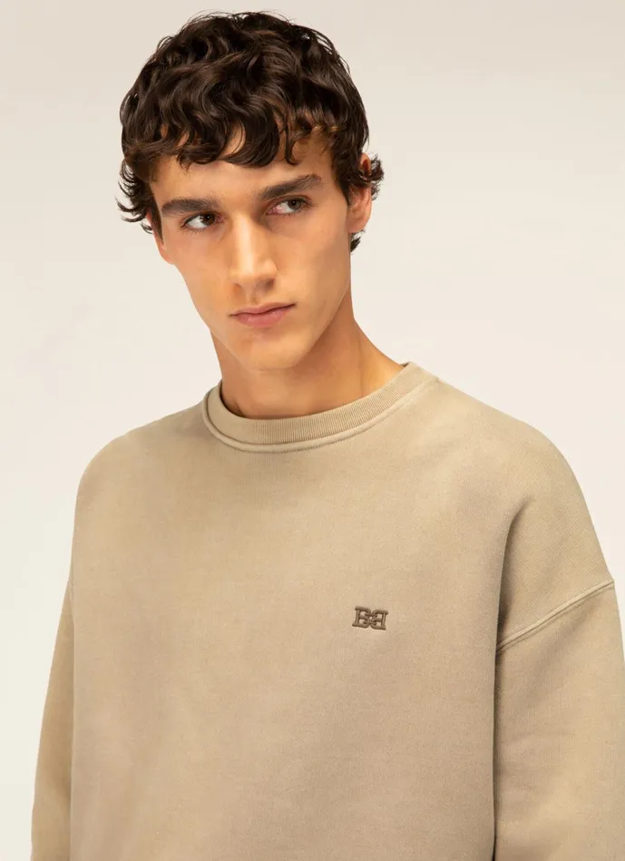 Men Bally Tracksuits PlantDyed Crew Neck 8211 Cotton Top In NaturalDye Brown