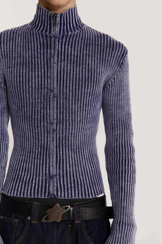 Men Blue Acid Rib Knit Track Top Jaded London Knitwear