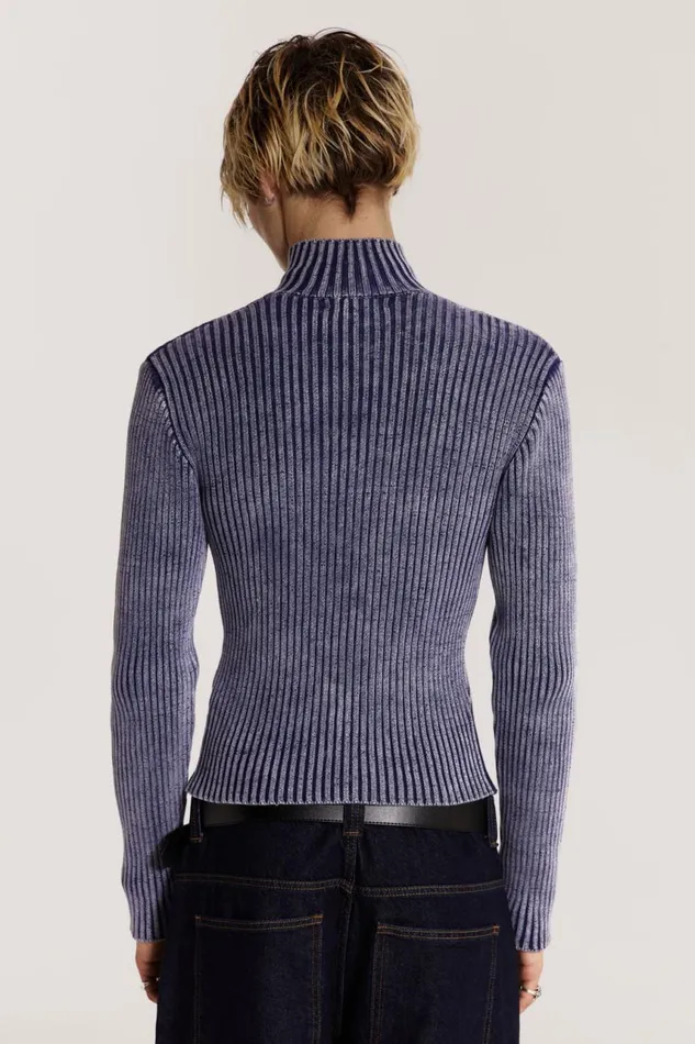 Men Blue Acid Rib Knit Track Top Jaded London Knitwear