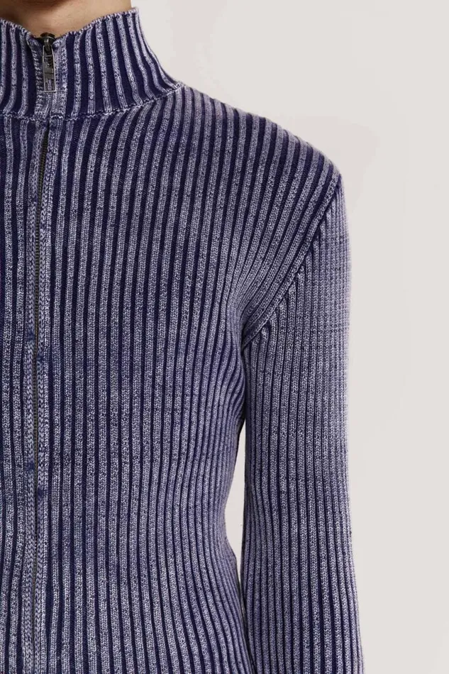 Men Blue Acid Rib Knit Track Top Jaded London Knitwear