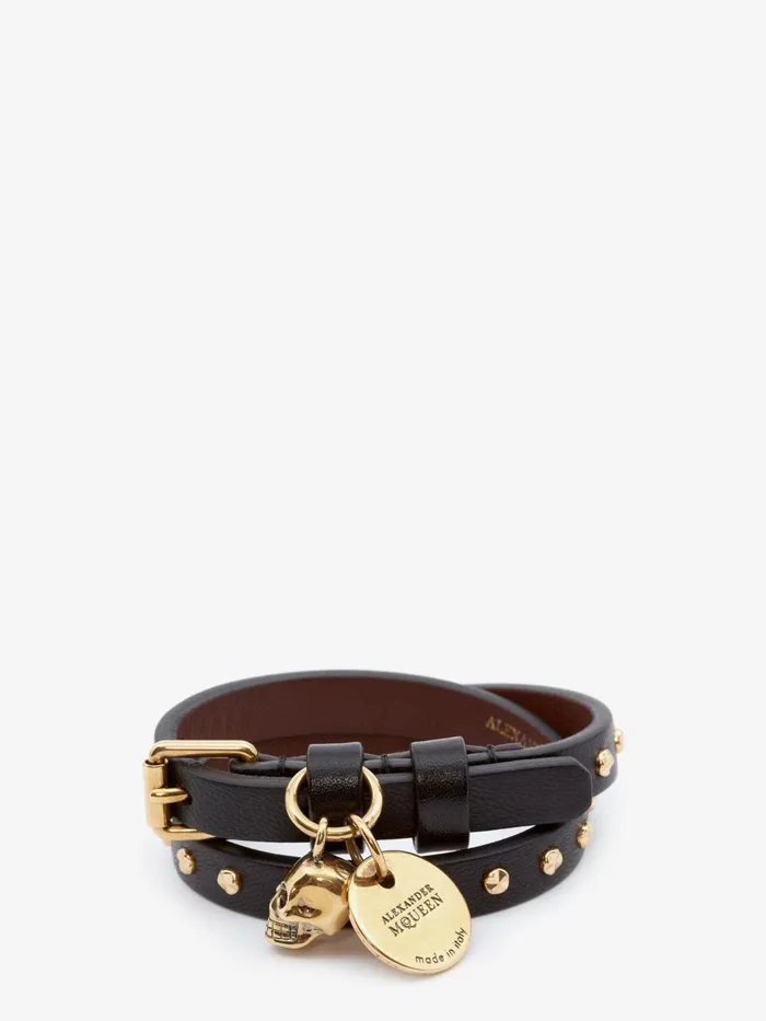 Men Bracelets Alexander McQueen Hammered Studs DoubleWrap Bracelet Black