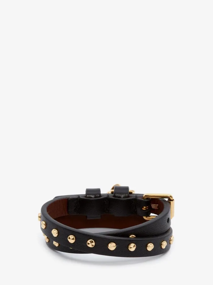 Men Bracelets Alexander McQueen Hammered Studs DoubleWrap Bracelet Black
