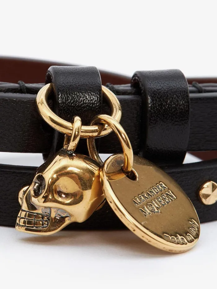 Men Bracelets Alexander McQueen Hammered Studs DoubleWrap Bracelet Black