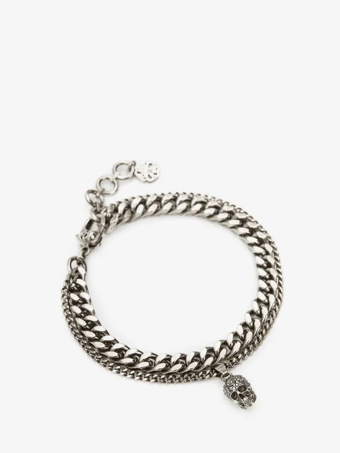 Men Bracelets Alexander McQueen Pave Skull Chain Bracelet Antique Silver