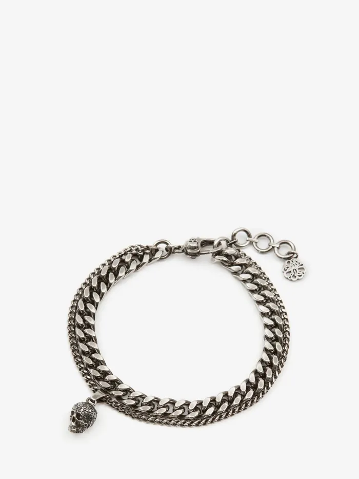 Men Bracelets Alexander McQueen Pave Skull Chain Bracelet Antique Silver