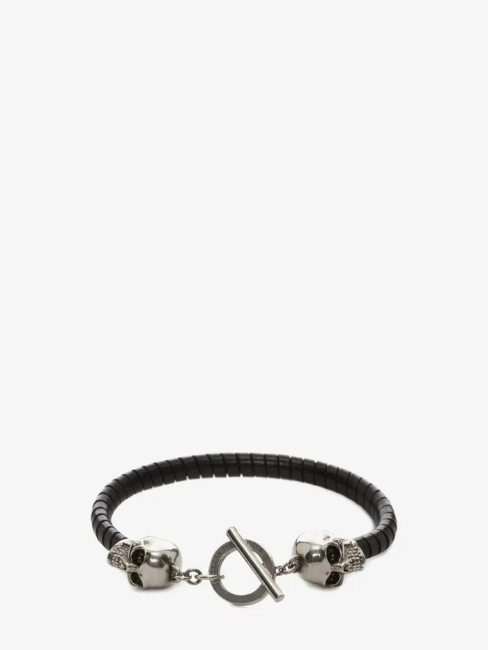 Men Bracelets Alexander McQueen Skull Leather Bracelet Black