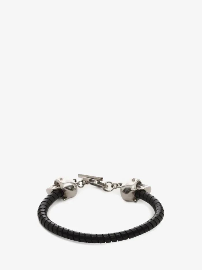 Men Bracelets Alexander McQueen Skull Leather Bracelet Black