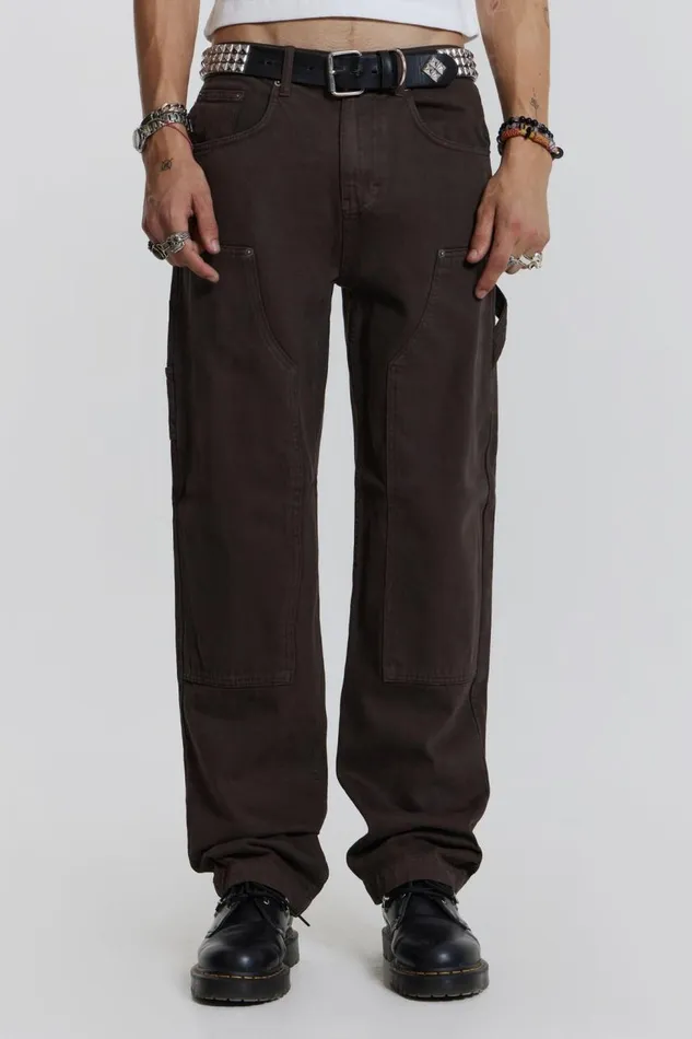 Men Brown Carpenter Jeans In Relaxed Fit Jaded London Baggy Jeans