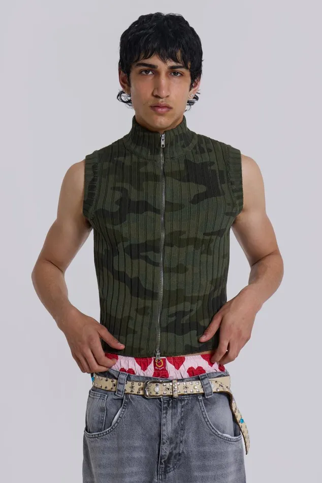 Men Camo Polar Knit Vest Jaded London TShirts and Vests