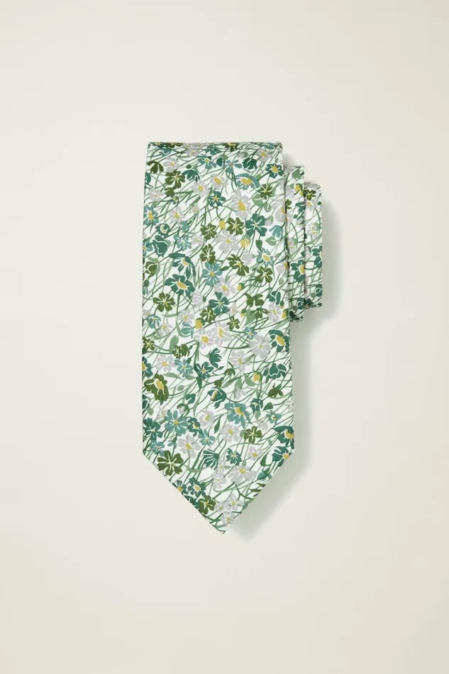 Men Cotton Necktie Made With Liberty Fabric Green Meadowland Bonobos Ties and Pocket Squares