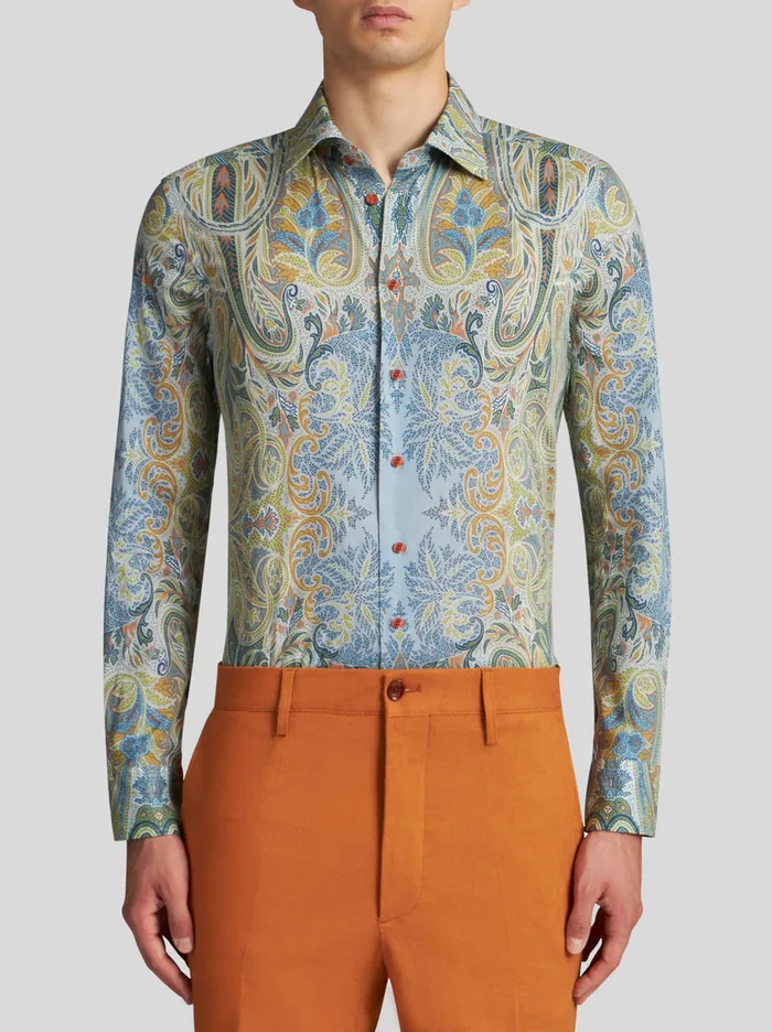 Men Cotton Shirt With Paisely Print Etro Shirts