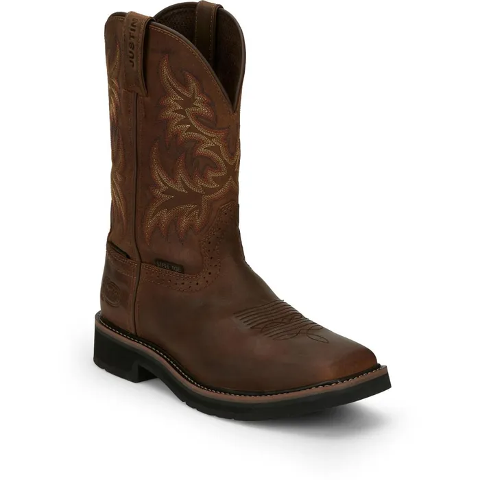 MEN Driller 11034 Waterproof Steel Toe Brown Justin Boots Work