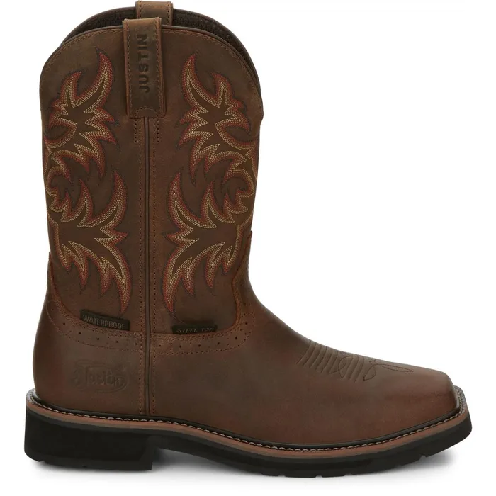 MEN Driller 11034 Waterproof Steel Toe Brown Justin Boots Work