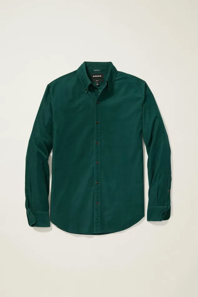 Men Everyday Corduroy Shirt Emerald Green Bonobos Casual Shirts