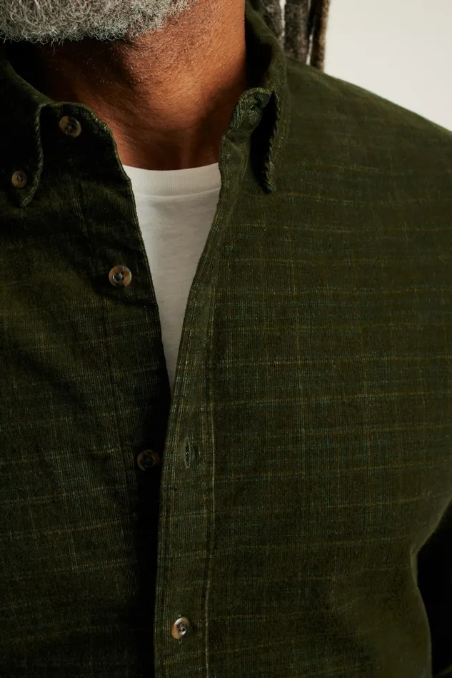 Men Everyday Corduroy Shirt Green Charcoal Plaid Bonobos Casual Shirts