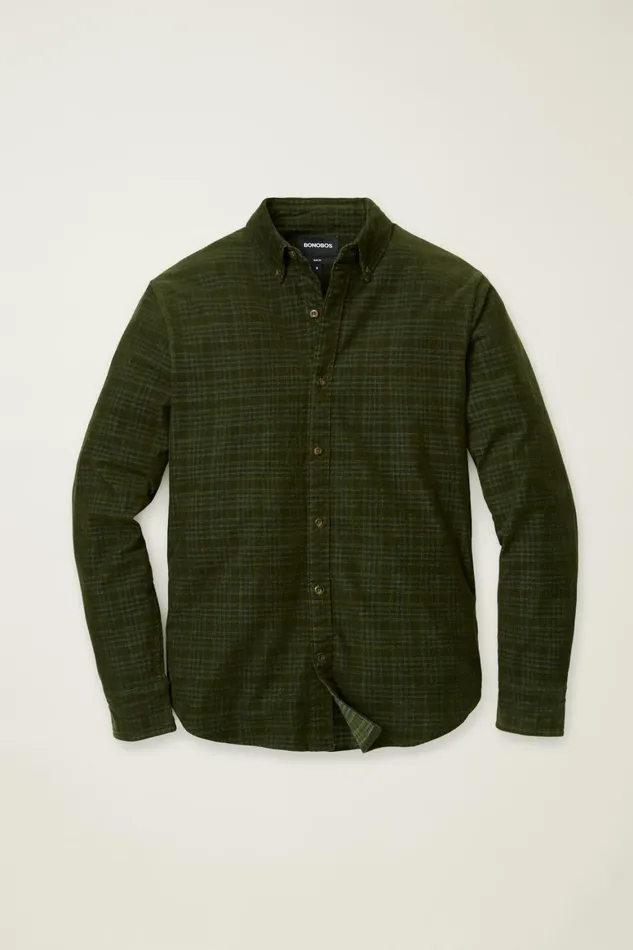 Men Everyday Corduroy Shirt Green Charcoal Plaid Bonobos Casual Shirts