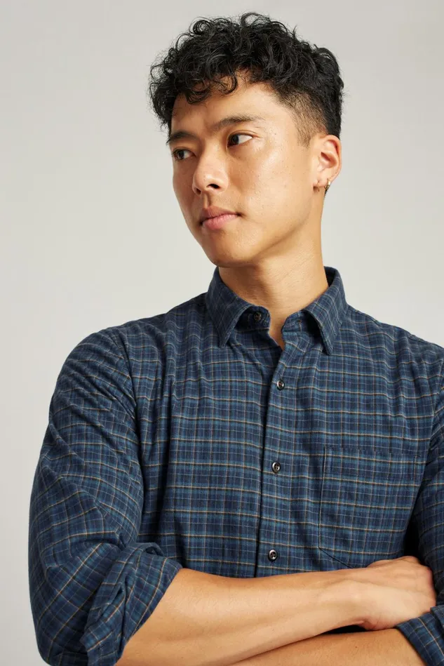 Men Everyday Lightweight Flannel Shirt Blue Gladstone Plaid Bonobos Casual Shirts
