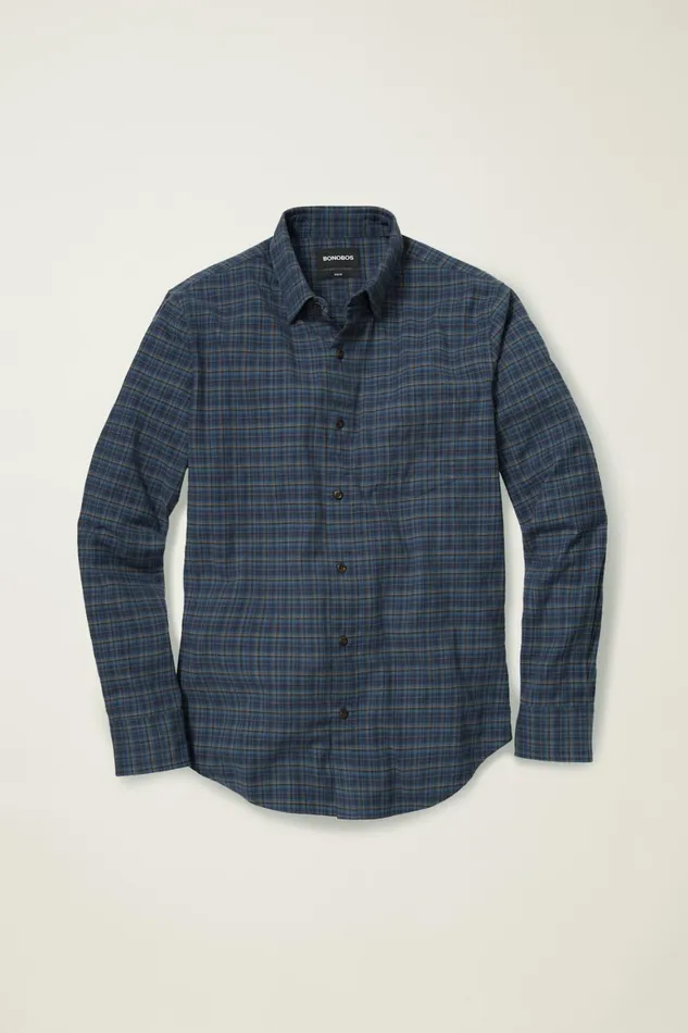 Men Everyday Lightweight Flannel Shirt Blue Gladstone Plaid Bonobos Casual Shirts
