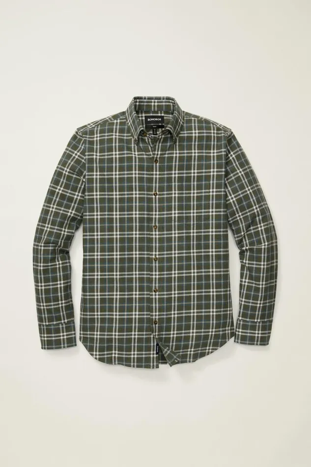 Men Everyday Lightweight Flannel Shirt Teal Grey Plaid Bonobos Overshirts