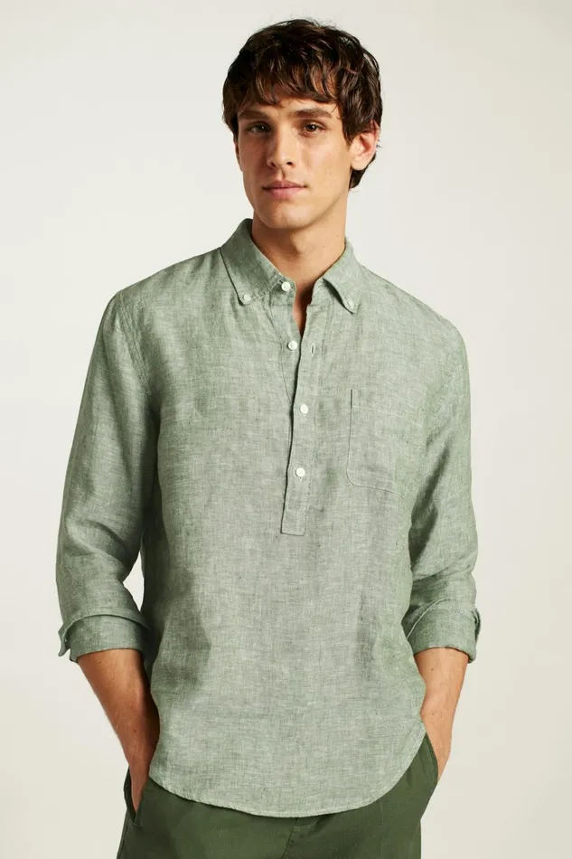 Men Everyday Linen Popover Green Juice Bonobos Casual Shirts