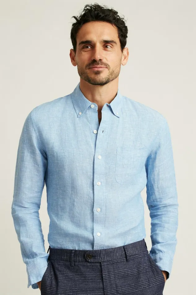 Men Everyday Linen Shirt Beau Blue Bonobos Casual Shirts