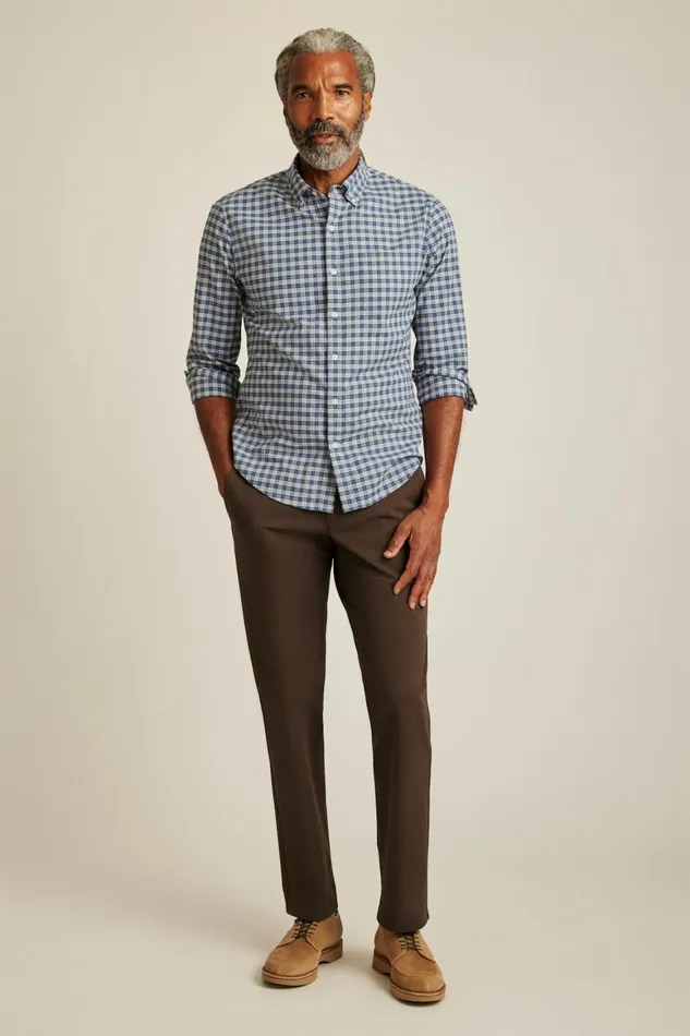 Men Everyday Shirt Navy Brown Plaid Bonobos Casual Shirts