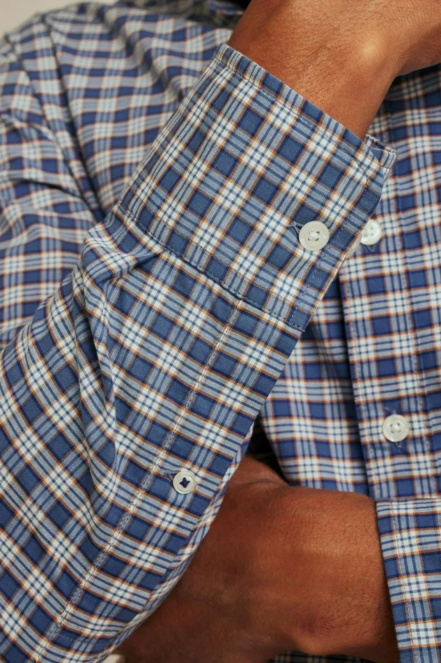 Men Everyday Shirt Navy Brown Plaid Bonobos Casual Shirts