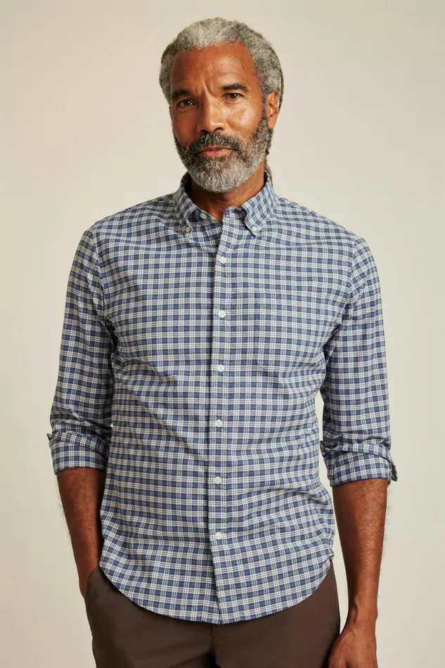 Men Everyday Shirt Navy Brown Plaid Bonobos Casual Shirts