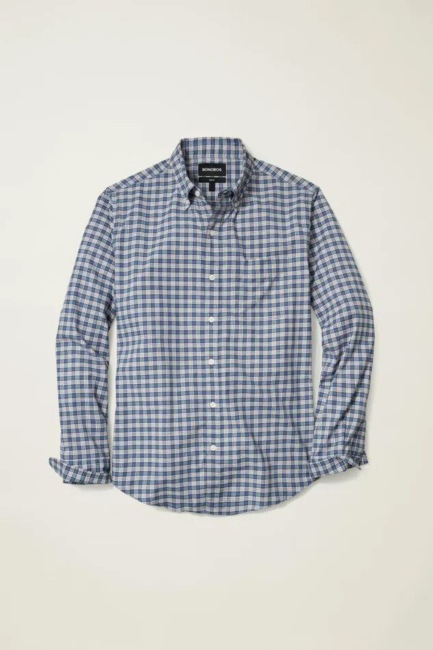 Men Everyday Shirt Navy Brown Plaid Bonobos Casual Shirts