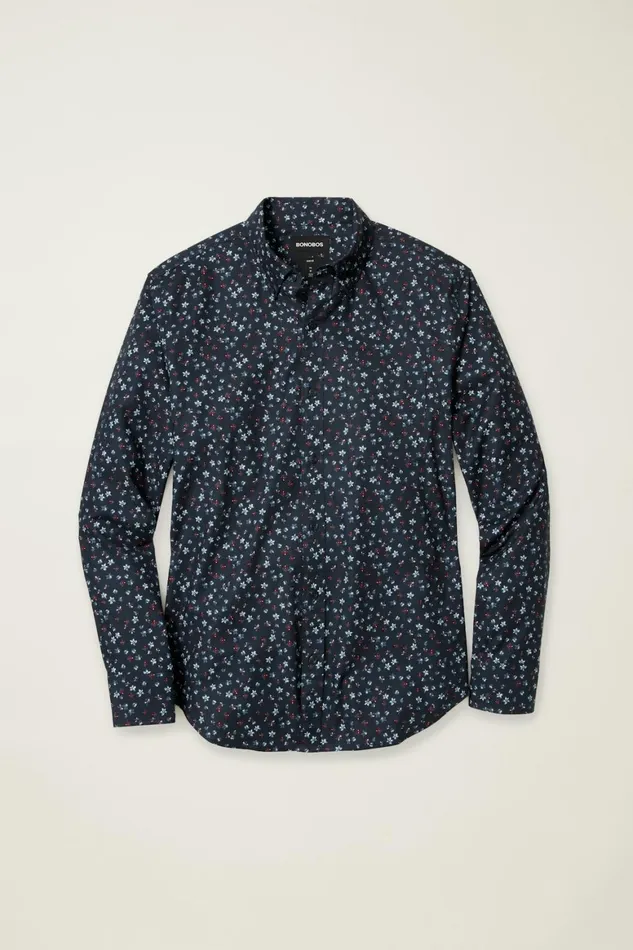 Men Everyday Shirt Navy Burgundy Floral Bonobos Casual Shirts