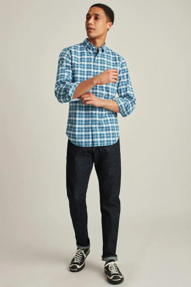 Men Everyday Shirt Navy Springs Plaid Bonobos Casual Shirts