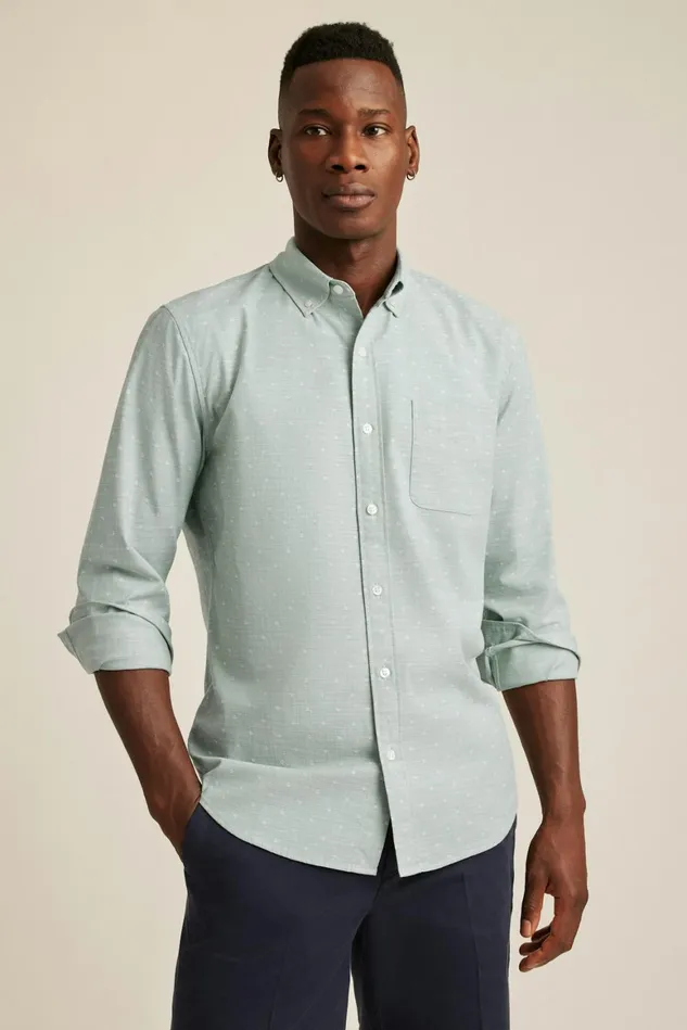 Men Everyday Shirt Sage Chambray Dobby Dot Bonobos Casual Shirts