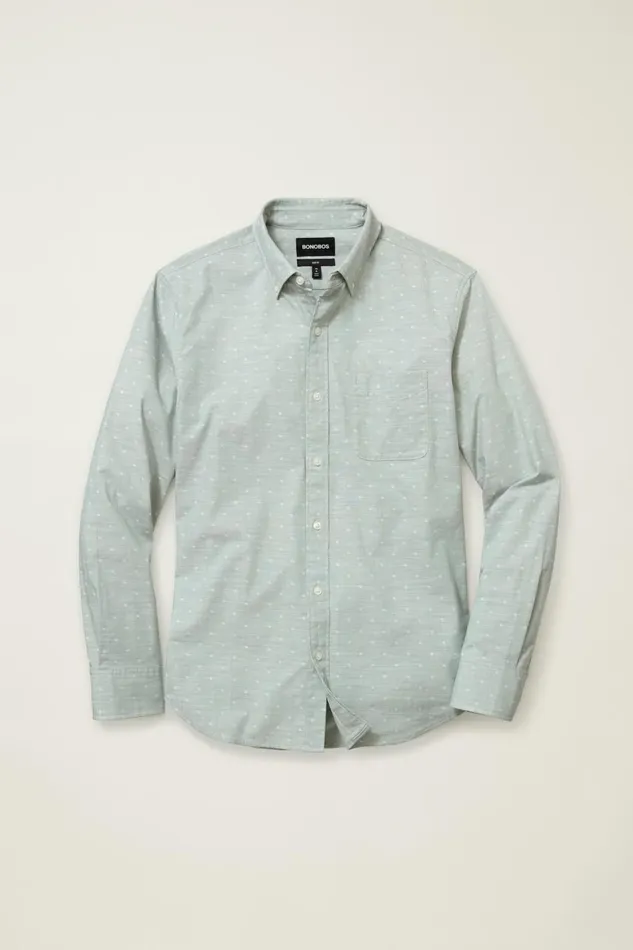 Men Everyday Shirt Sage Chambray Dobby Dot Bonobos Casual Shirts