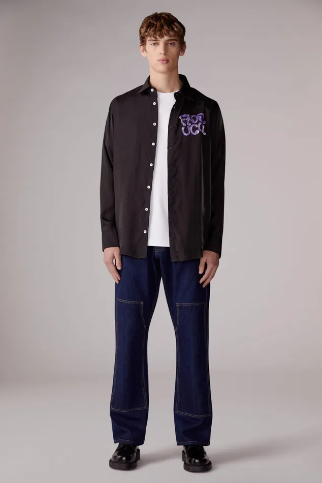 Men Fiorucci Shirts Liquid Logo Shirt Black