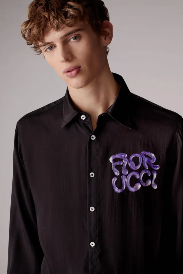 Men Fiorucci Shirts Liquid Logo Shirt Black Men Fiorucci Shirts Liquid Logo Shirt Black