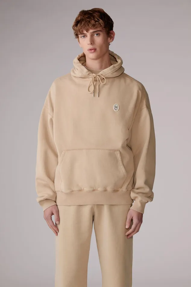 Men Fiorucci Sweatshirts and Hoodies Logo Patch Hoodie Sandwash Men Fiorucci Sweatshirts and Hoodies Logo Patch Hoodie Sandwash