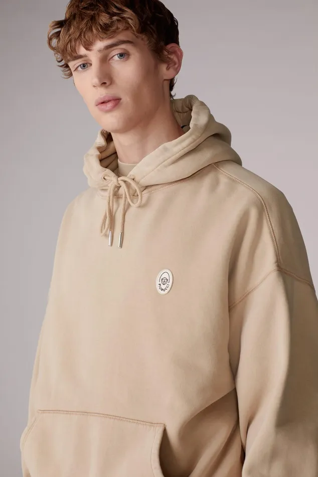 Men Fiorucci Sweatshirts and Hoodies Logo Patch Hoodie Sandwash Men Fiorucci Sweatshirts and Hoodies Logo Patch Hoodie Sandwash